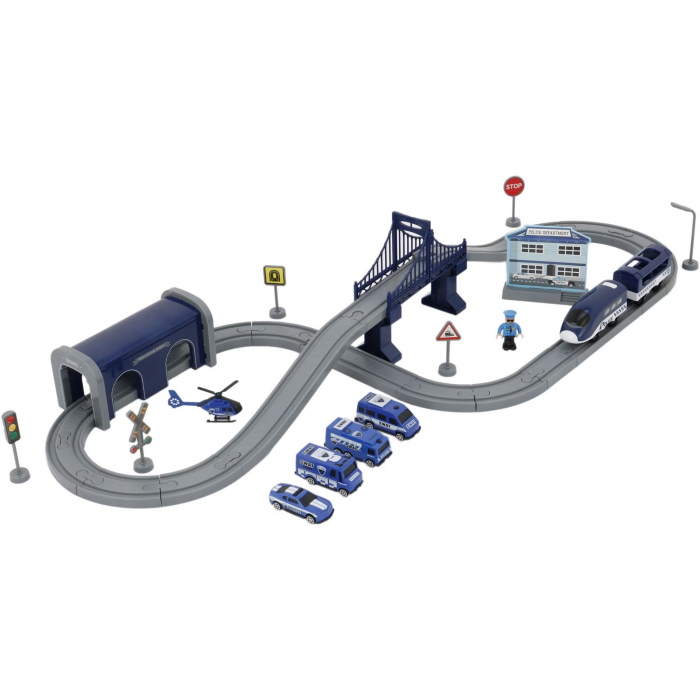 Trenulet electric cu sine si accesorii 66 de piese politie DIY Track police train [3]