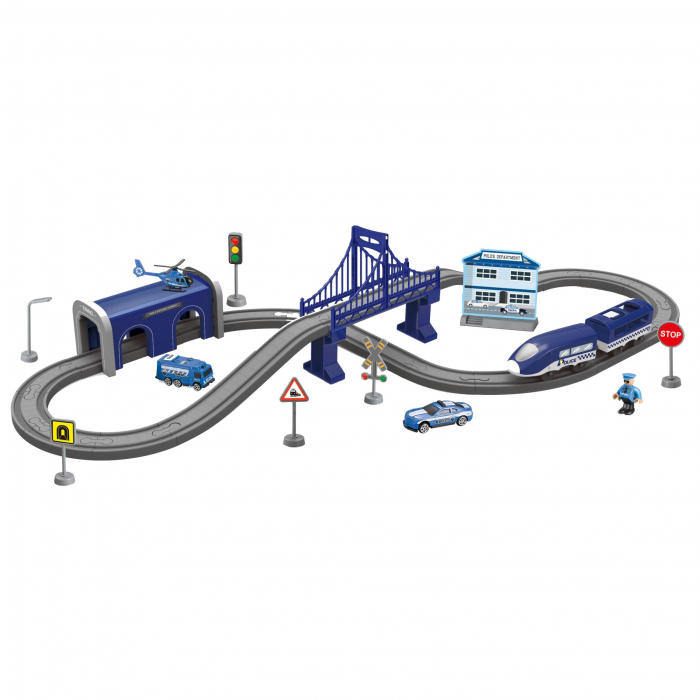 Trenulet electric cu sine si accesorii 66 de piese politie DIY Track police train [2]