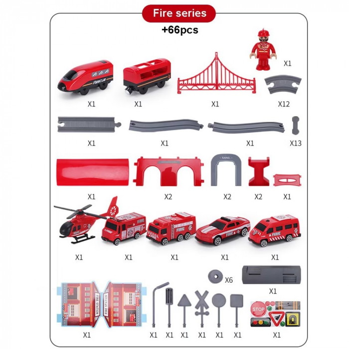 Trenulet electric cu sine si accesorii 66 de piese pompieri DIY Track fire rescue train [4]