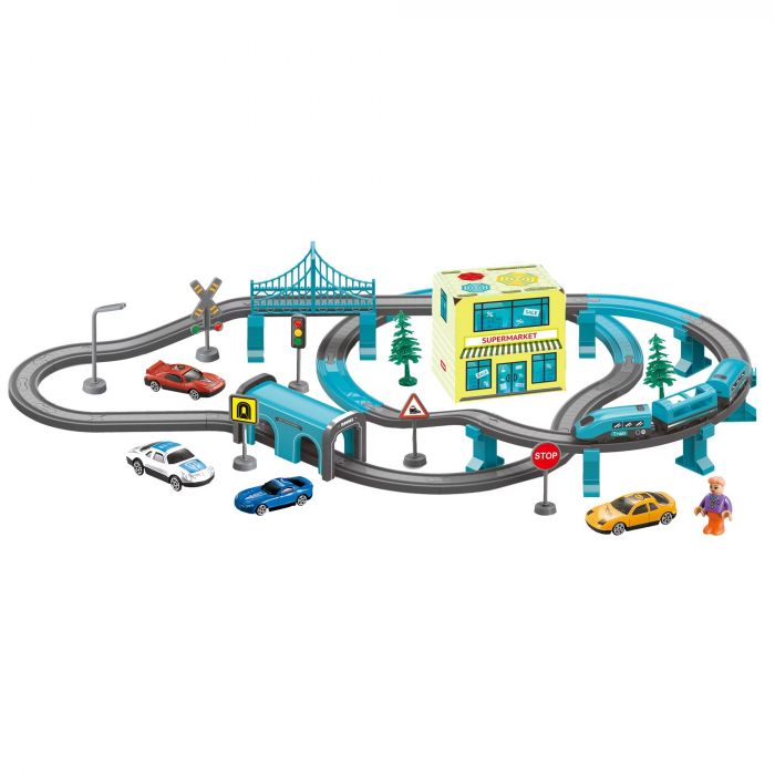 Trenulet electric cu sine si accesorii 92 de piese DIY Track city train [2]