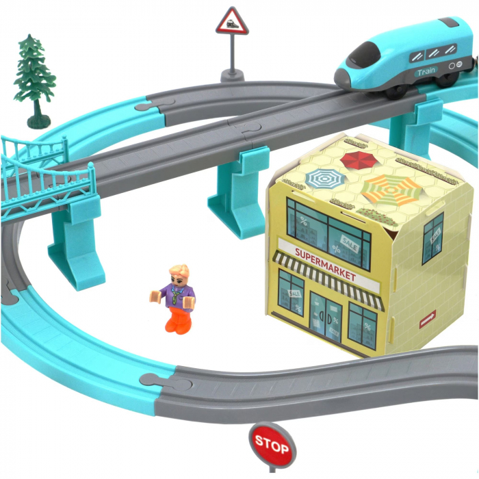 Trenulet electric cu sine si accesorii 92 de piese DIY Track city train [5]