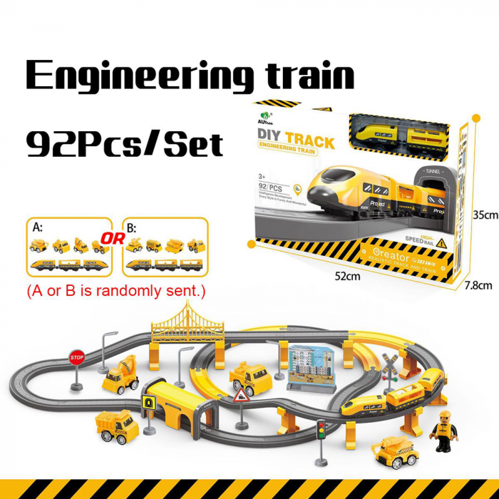 Trenulet electric cu sine si accesorii 92 de piese DIY Track Engineering train [3]