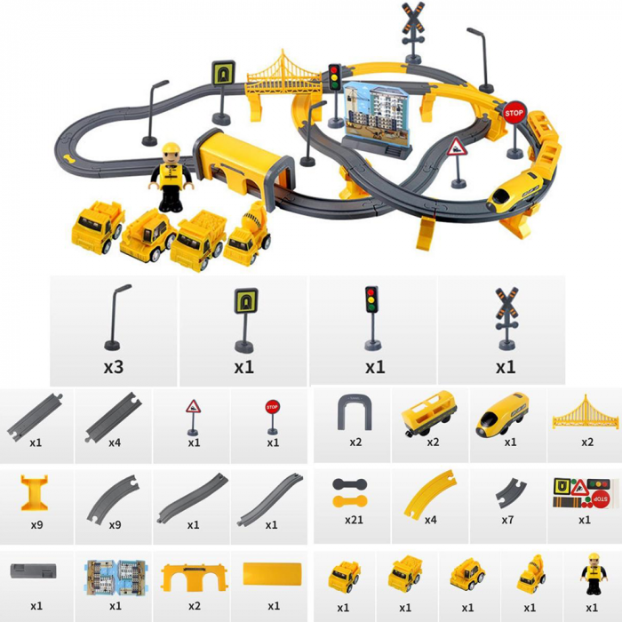 Trenulet electric cu sine si accesorii 92 de piese DIY Track Engineering train [2]