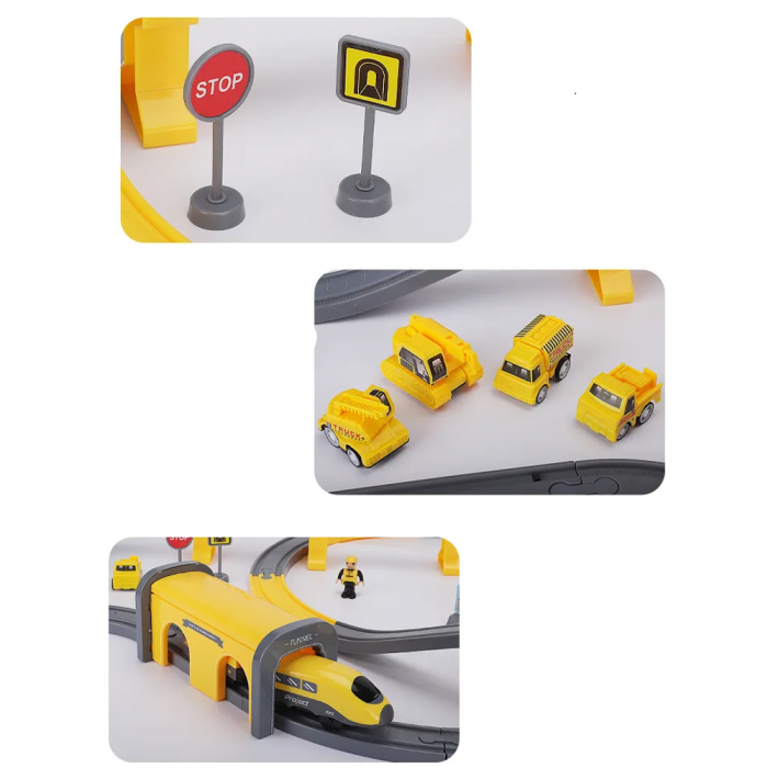 Trenulet electric cu sine si accesorii 92 de piese DIY Track Engineering train [5]