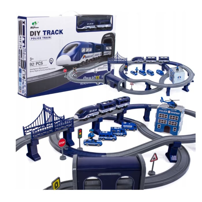 Trenulet electric cu sine si accesorii 92 de piese politie DIY Police train [1]