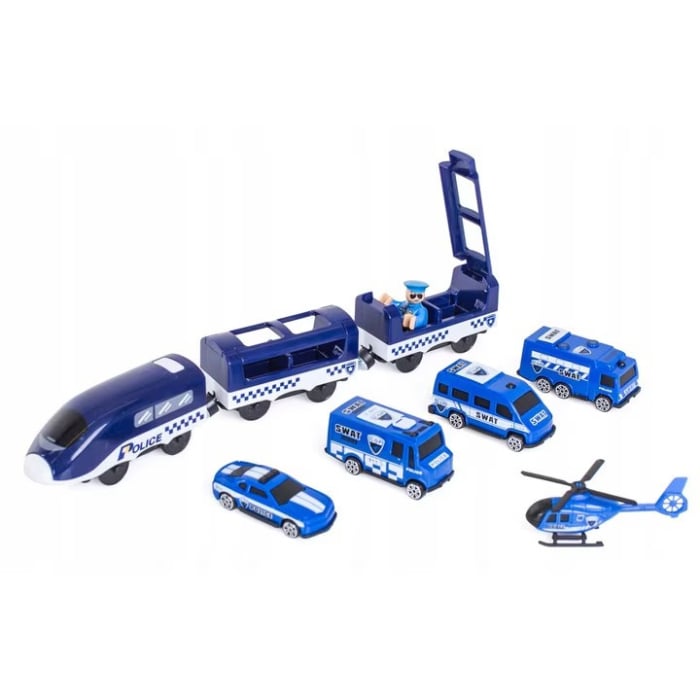 Trenulet electric cu sine si accesorii 92 de piese politie DIY Police train [5]