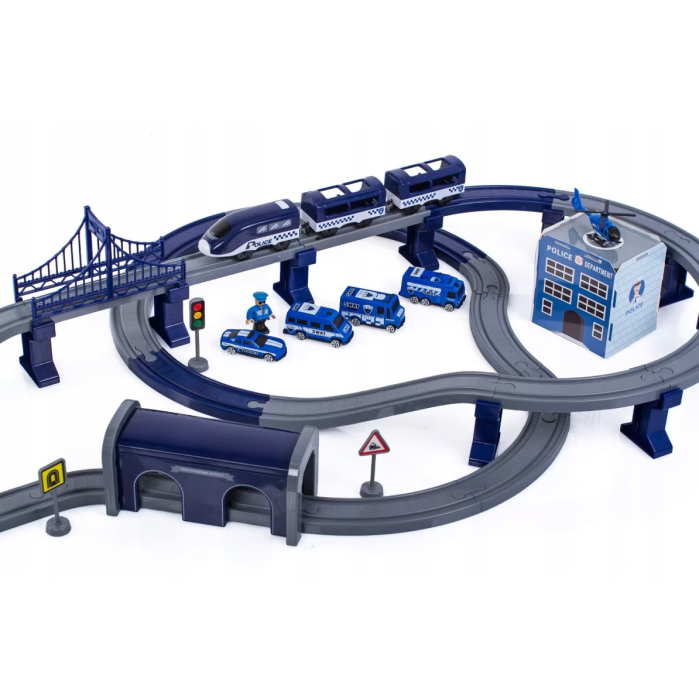 Trenulet electric cu sine si accesorii 92 de piese politie DIY Police train [3]
