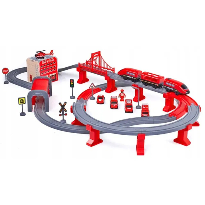 Trenulet electric cu sine si accesorii 92 de piese pompieri DIY Track fire rescue train [5]