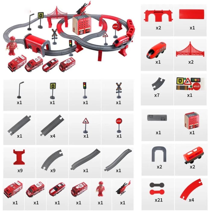 Trenulet electric cu sine si accesorii 92 de piese pompieri DIY Track fire rescue train [6]