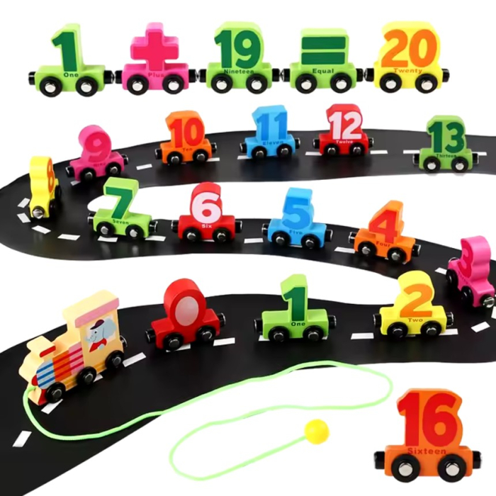 Trenulet magnetic din lemn cu cifre 2,19 m [3]