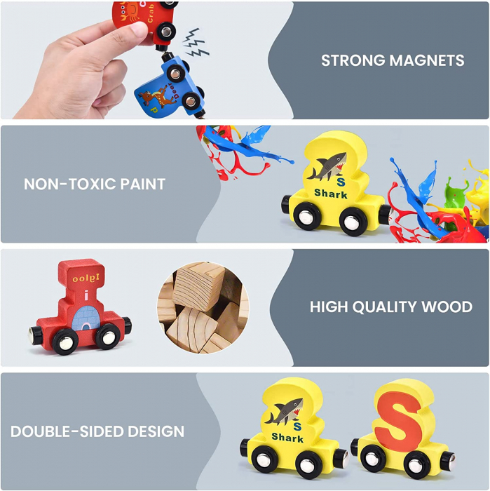 Trenulet magnetic din lemn cu litere 2,18 m [10]