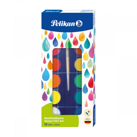 Pictura - Acuarele Pelikan, 12 culori mate şi pensulă Opaque paint box