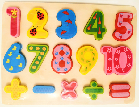 Puzzle incastru din lemn cu numere şi operaţii aritmetice în relief [1]