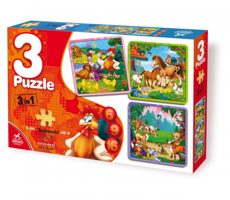 Puzzle - Puzzle 3 în 1 - Animale