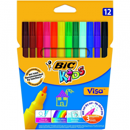 Obiecte de scris și desenat - Set carioci lavabile Visa BIC Kids 12 culori