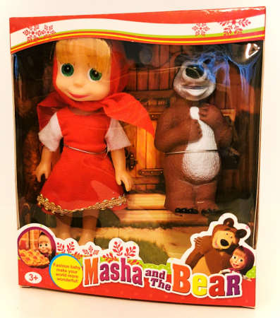 Jucării personaje din desene animate - Set figurine Masha si Ursul, rochiţă roşie