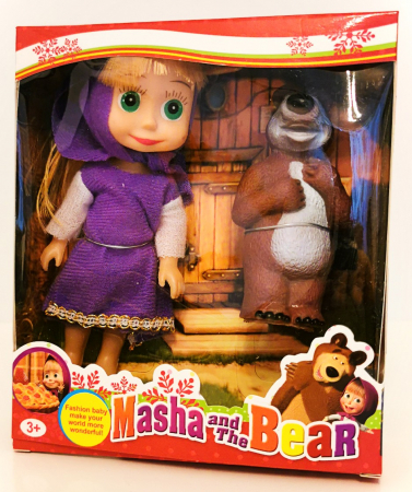 Jucării personaje din desene animate - Set figurine Masha si Ursul, rochiţă mov