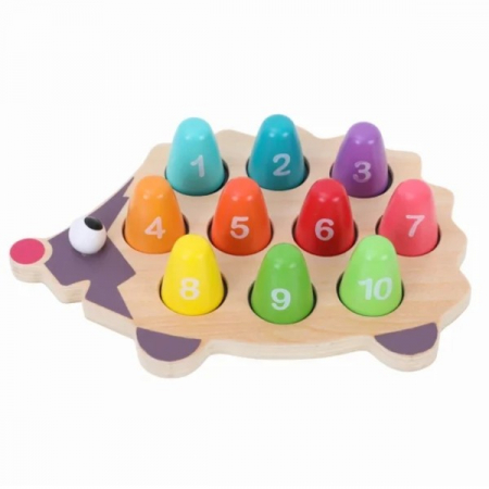 Jucării din lemn - Joc din lemn de asociere Montessori - Ariciul cu cifre