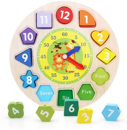 PROMOŢII - Ceas puzzle din lemn Montessori și jucărie de înșiruit.