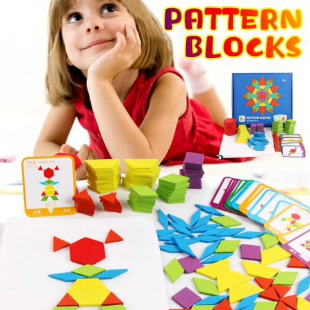 Joc tangram puzzle de tip Montessori din lemn - Pattern Blocks [1]
