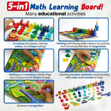 Jucărie multifuncțională din lemn PUZZLE 3D, JOC DE STIVUIT, JOC DE PESCUIT MAGNETIC - DINOZAURI [2]