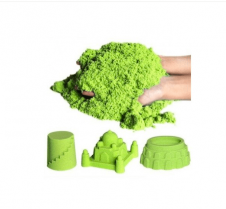 Set nisip kinetic, forme din plastic și tăviță gonflabilă - culoare verde [0]