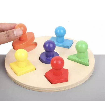Puzzle incastru din lemn cu forme geometrice cu butoni tip ștampile [1]