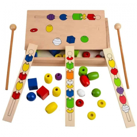 Joc Montessori din lemn de înșiruit mărgele pe băț - FRIGĂRUI- Beaded game box [2]