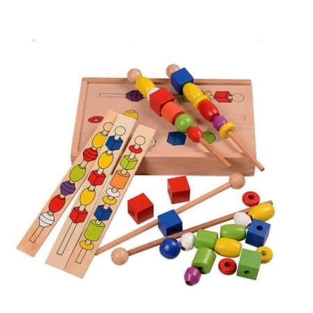 Joc Montessori din lemn de înșiruit mărgele pe băț - FRIGĂRUI- Beaded game box [3]