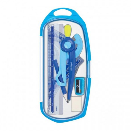 RECHIZITE - Trusă geometrie cu 8 piese Keyroad Compax culoare albastră