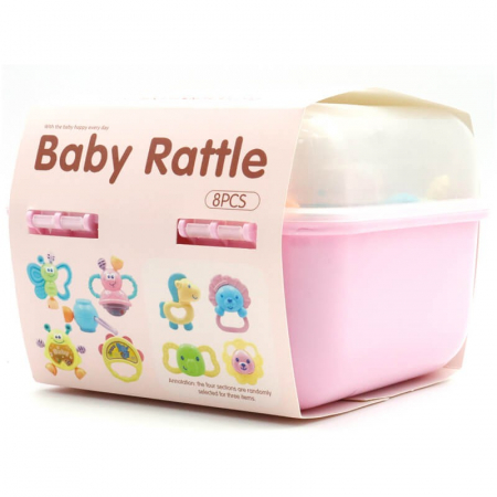 Set 8 jucării zornăitoare din plastic în cutie cu mâner culoare roz [1]
