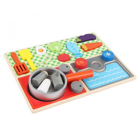 Set minibucătărie de jucărie din lemn tip puzzle Montessori KABI [2]