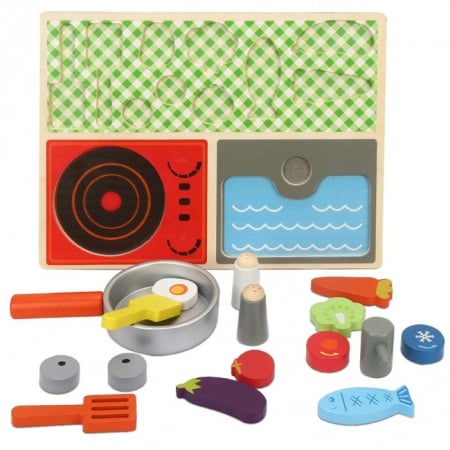 Set minibucătărie de jucărie din lemn tip puzzle Montessori KABI [3]