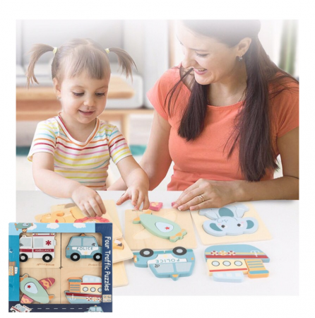 Set 4 puzzle din lemn în relief mijloace de transport TRAFFIC PUZZLES [1]