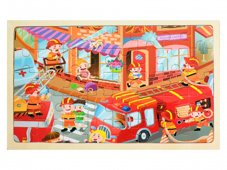 Jucării - Puzzle din lemn 40 de piese POMPIERI