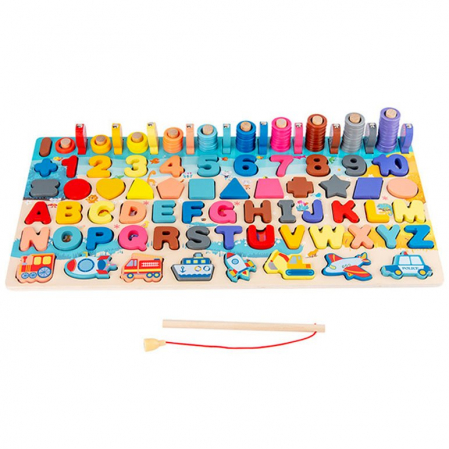 Jucărie multifuncțională 7 în 1 din lemn PUZZLE 3D, JOC DE STIVUIT, JOC DE PESCUIT MAGNETIC - MIJLOACE DE TRANSPORT [1]