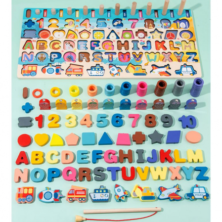 Jucărie multifuncțională 7 în 1 din lemn PUZZLE 3D, JOC DE STIVUIT, JOC DE PESCUIT MAGNETIC - MIJLOACE DE TRANSPORT [2]