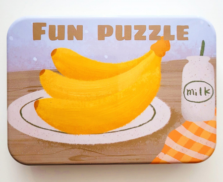 Jocuri Educative - Puzzle în cutie metalică FRUCTE ȘI LEGUME - FUN PUZZLE