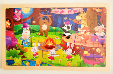 Jocuri Educative - Puzzle din lemn 40 de piese PETRECERE ÎN PĂDURE