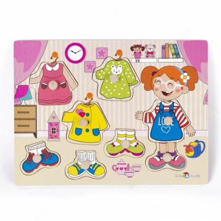 Jucării creative - Puzzle incastru din lemn cu butoni - Imbracă fetița