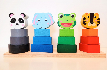 Jucării din lemn - Jucărie de stivuit din lemn cu 4 coloane ANIMALE - Animal Set Column