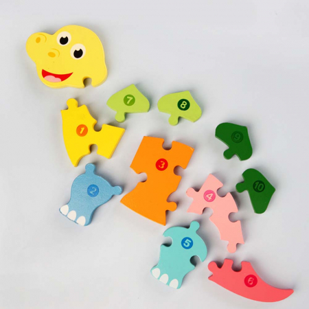 Puzzle incastru în relief din lemn DINOZAUR cu numere [1]