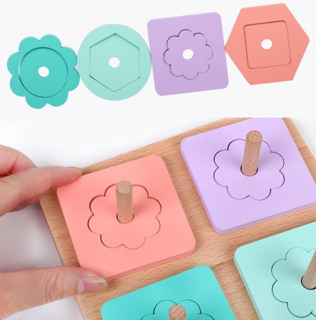 Joc de tip Montessori - Sortator cu 4 forme geometrice pastel - Four Sets Of columns [2]
