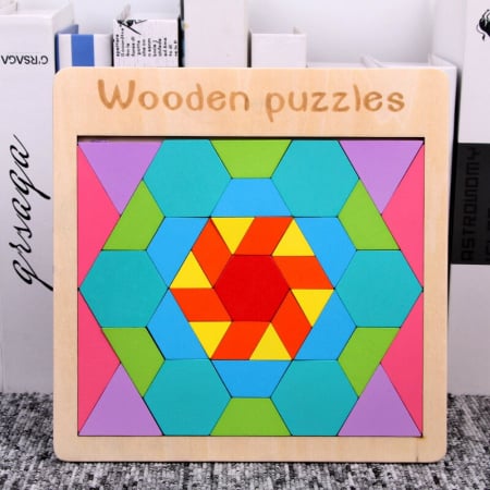 Joc din lemn tangram floare formă pătrată [0]