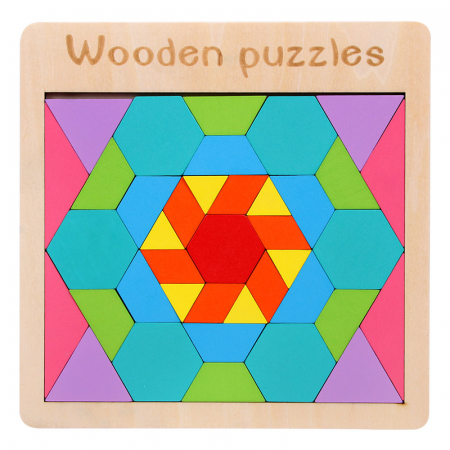 Joc din lemn tangram floare formă pătrată [1]