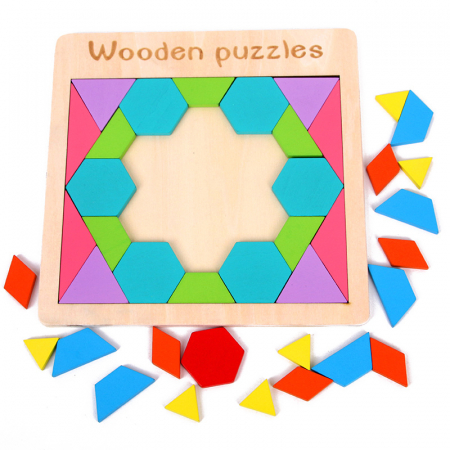 Joc din lemn tangram floare formă pătrată [2]