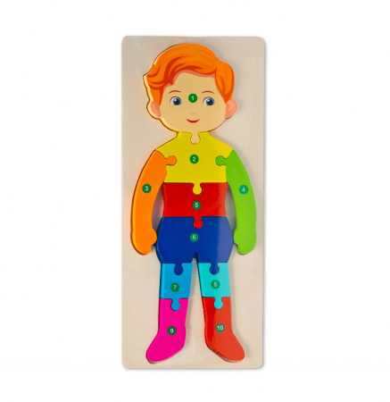 Jocuri Educative - Puzzle incastru în relief din lemn BAIETEL numere