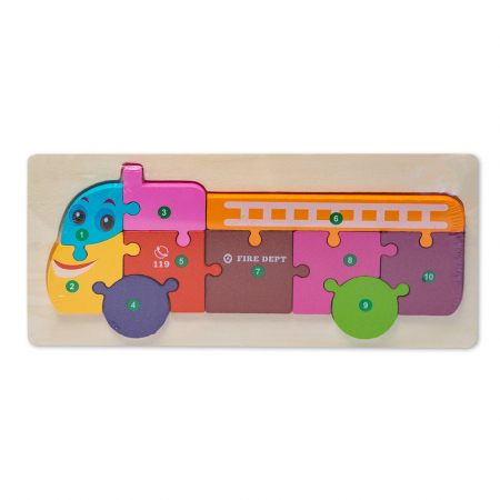 PROMOŢII - Puzzle incastru în relief din lemn MASINA DE POMPIERI numere