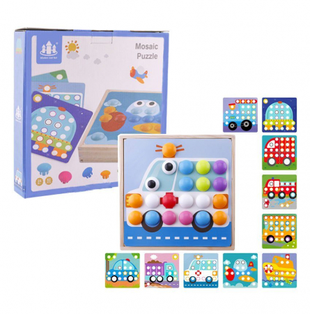Jucării creative - Joc creativ din lemn cu butoni - Mosaic Puzzle 62 piese