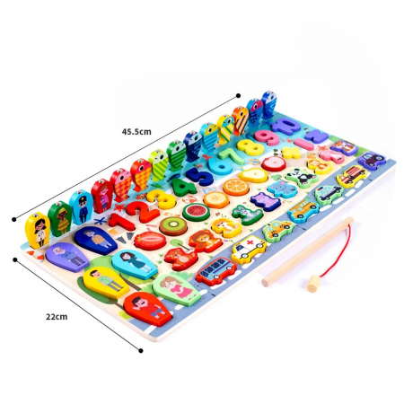 Jucărie multifuncțională din lemn JOC DE PESCUIT MAGNETIC, PUZZLE 3D- MIJLOACE DE TRANSPORT, ANIMALE, CIFRE, FRUCTE, FAMILIA [1]